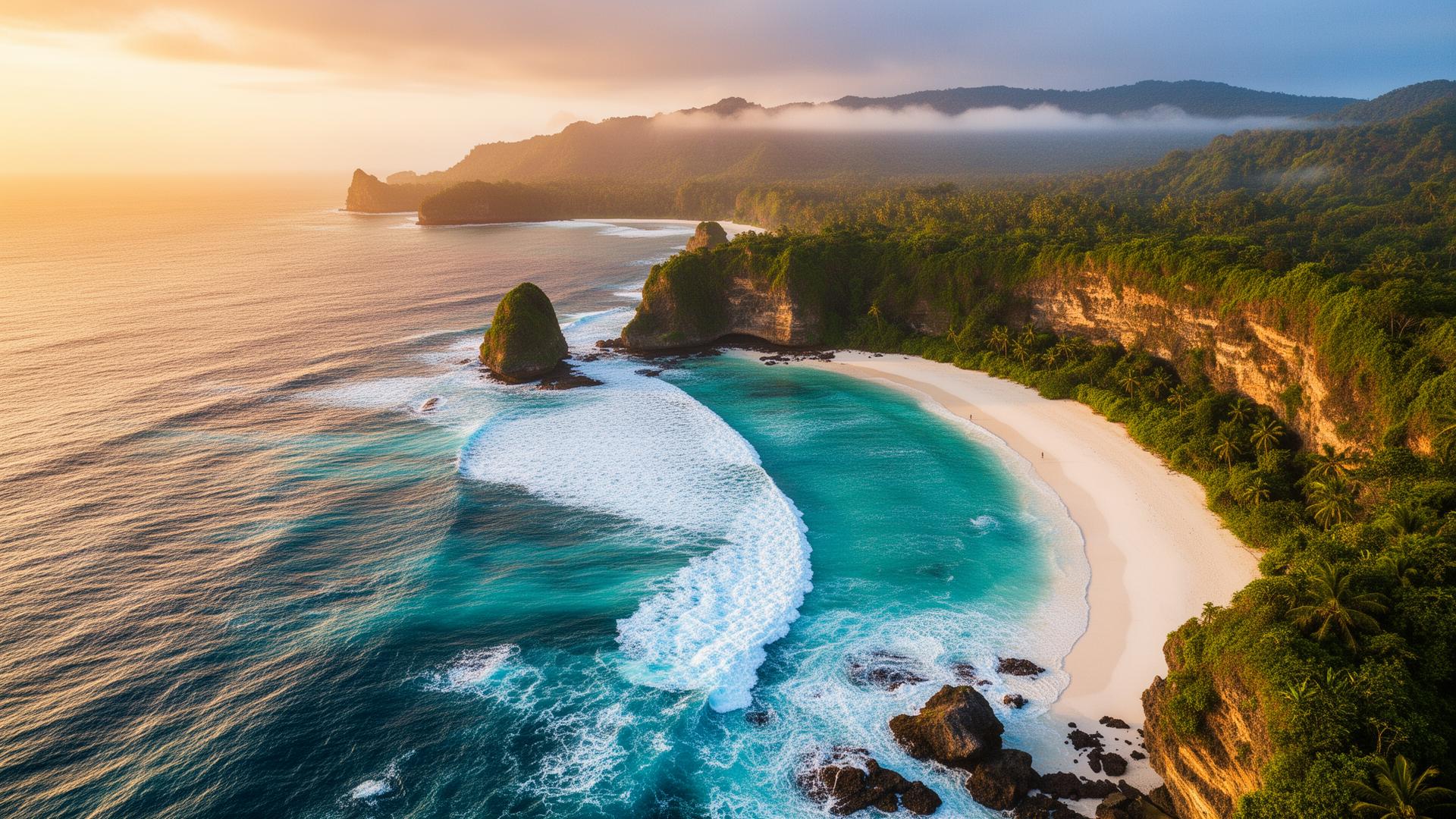 Onaangetaste zuidkust van Lombok bij gouden uur