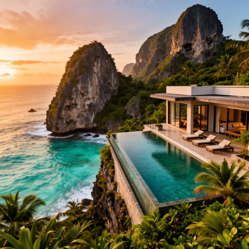 Modern resort op een klif aan de zuidkust van Lombok